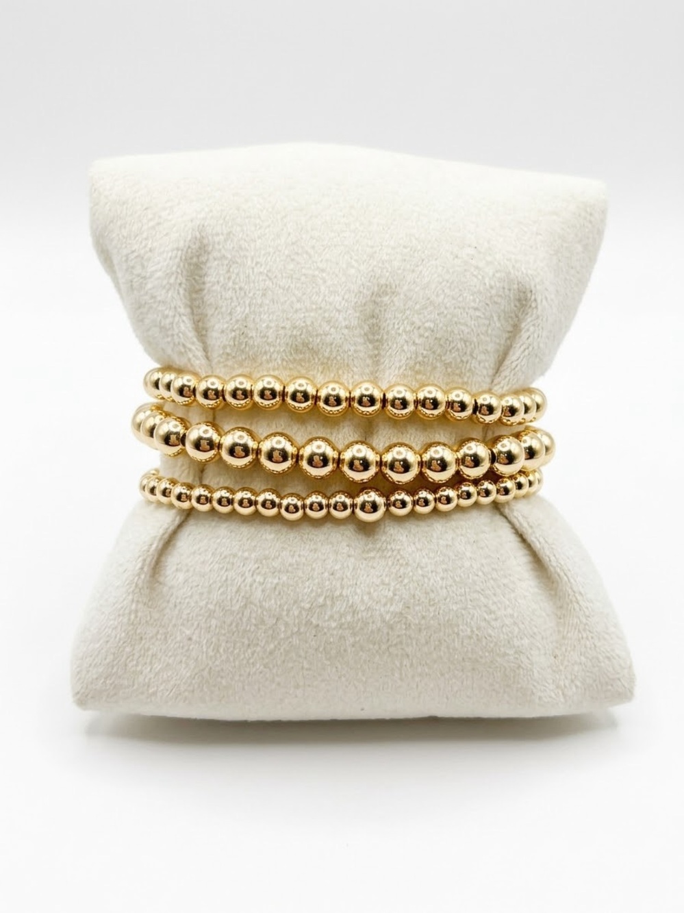 Gold filled Beaded Stretch Bracelet Trio - ENewton themed. 6mm, 5mm, and 4mm